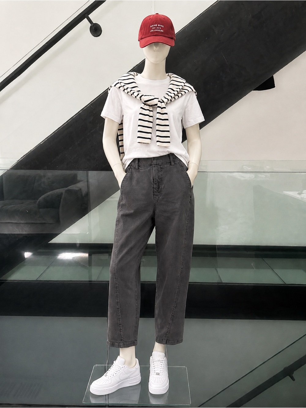 Treasure & Bond Charcoal Cropped Twisted Hem Pants